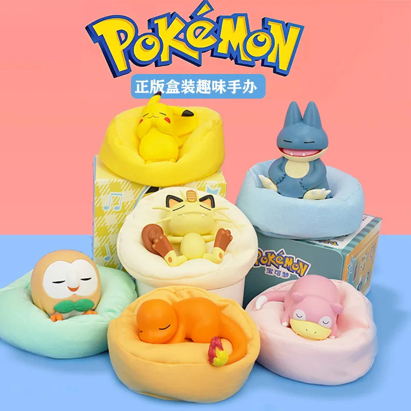 Genuine Pokemon Set Model Anime Leisure time Series Figure Slowpoke Charmander Gonbe Rowlet Car Interior Sleeping Position Toys