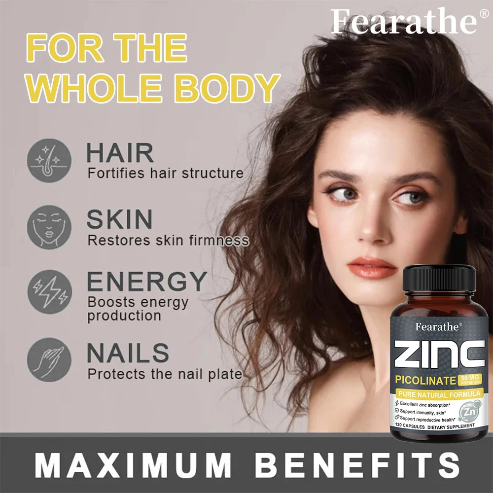 Zinc Capsules Help The Body's Immune Defense, Hair, Skin, Nails, Energy, Super Absorbable, Non-GMO, Gluten Free, Vegetarian