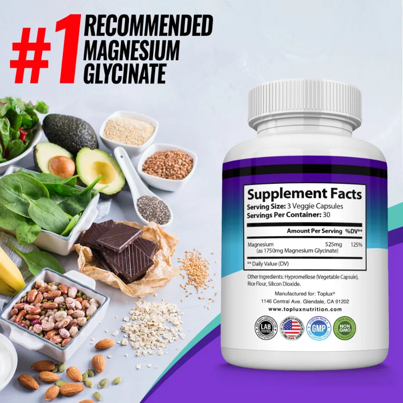 Magnesium Glycinate Complex, Highly Absorbed, Supports Muscle Relaxation and Recovery, Maximum Bioavailability, 90 Capsules