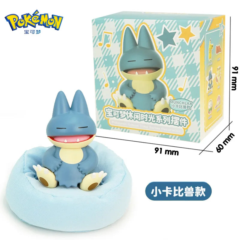 Genuine Pokemon Set Model Anime Leisure time Series Figure Slowpoke Charmander Gonbe Rowlet Car Interior Sleeping Position Toys
