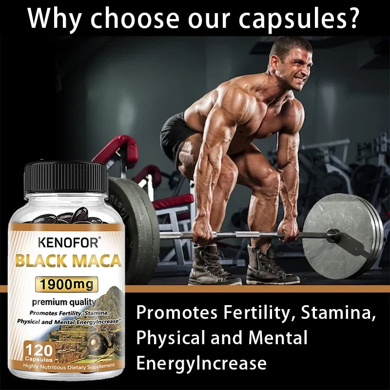 Organic Black Maca Extract - Supports Endurance, Muscle Growth, Vascular Health, Improves Athletic Performance, 60/120 Capsules