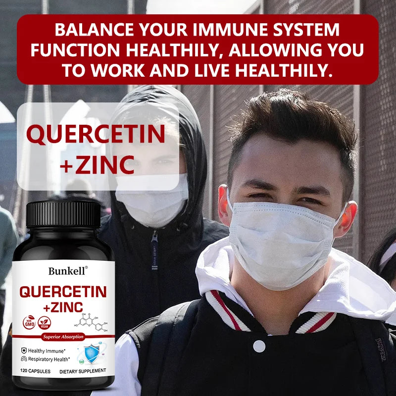 Quercetin + Zinc Capsules - Supports Immune and Respiratory Health, Seasonal Allergy Relief, Highly Absorbable, Non-GMO