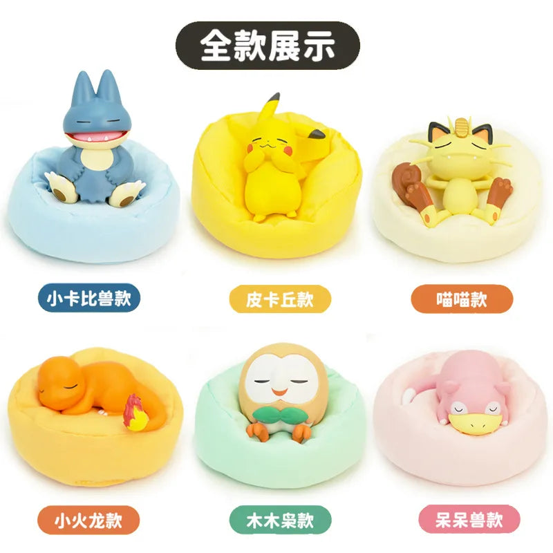 Genuine Pokemon Set Model Anime Leisure time Series Figure Slowpoke Charmander Gonbe Rowlet Car Interior Sleeping Position Toys