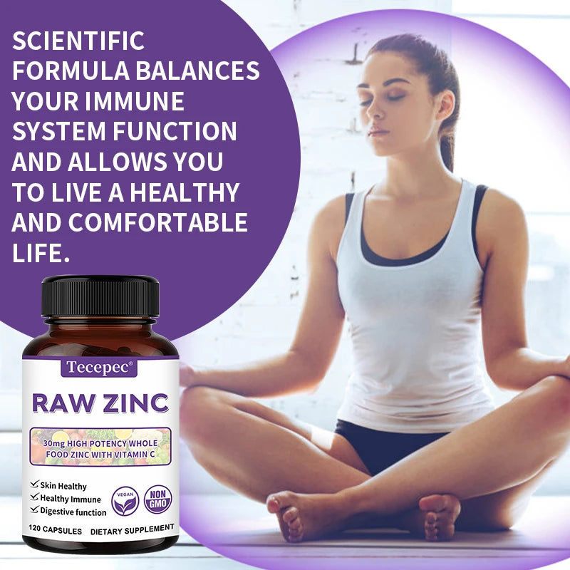 Zinc Vitamix, 30 mg - Raw Zinc High Potency Supplement with Vitamin C, Skin Health & Digestive Support, 120 Capsules