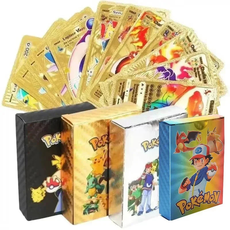 Pokemon Game Cards English Spanish French German Pikachu Rare Card Set Gold Silver Black Game Collector Tabletop Battle Cards