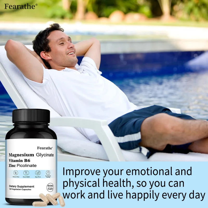 Zinc Picolinate + Magnesium Glycinate + Vitamin B6 Supplement, Promotes Skin Health, Balances The Immune System, Vegan, Non-GMO