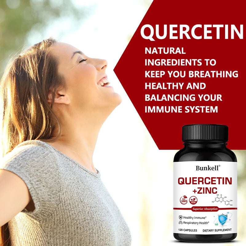 Quercetin + Zinc Capsules - Supports Immune and Respiratory Health, Seasonal Allergy Relief, Highly Absorbable, Non-GMO