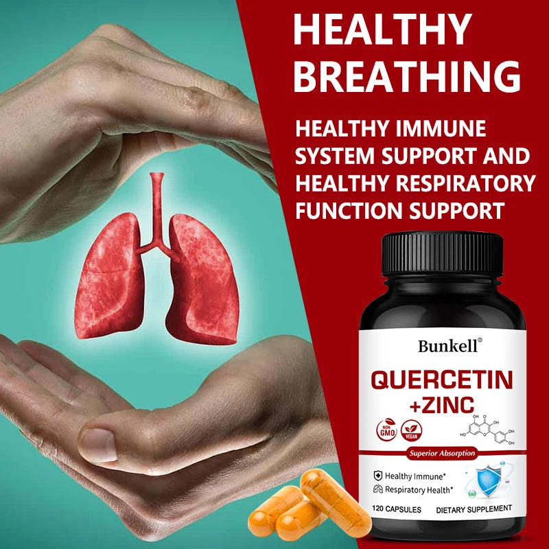 Quercetin + Zinc Capsules - Supports Immune and Respiratory Health, Seasonal Allergy Relief, Highly Absorbable, Non-GMO