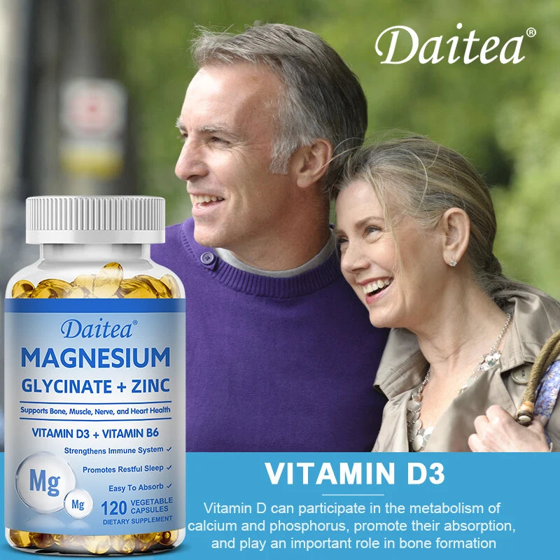 Magnesium + Zinc with Vitamin D3 and Vitamin B6 - Promotes Healthy Bones and Teeth, Heart, Nerve and Muscle Function, Non-GMO