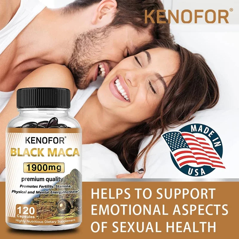 Organic Black Maca Extract - Supports Endurance, Muscle Growth, Vascular Health, Improves Athletic Performance, 60/120 Capsules