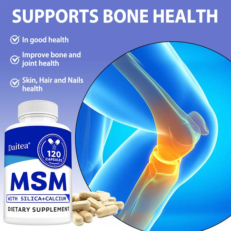 MSM with Silica + Calcium Capsules – Supports Bone Health – Promotes Healthy Hair and Nails – Non-GMO, Gluten-free, Vegan