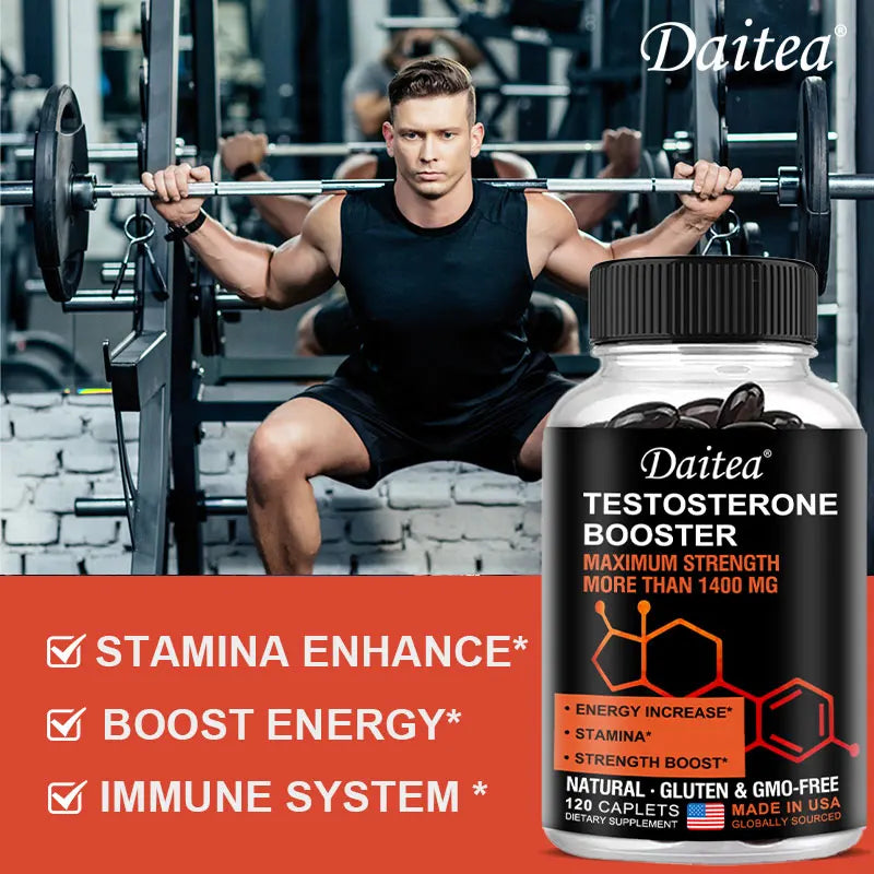 Men's Energy Supplement, Maximum Strength 1400 mg, Improved Energy, Stamina & Stamina, Focus, Muscle Mass, 60/120 Capsules