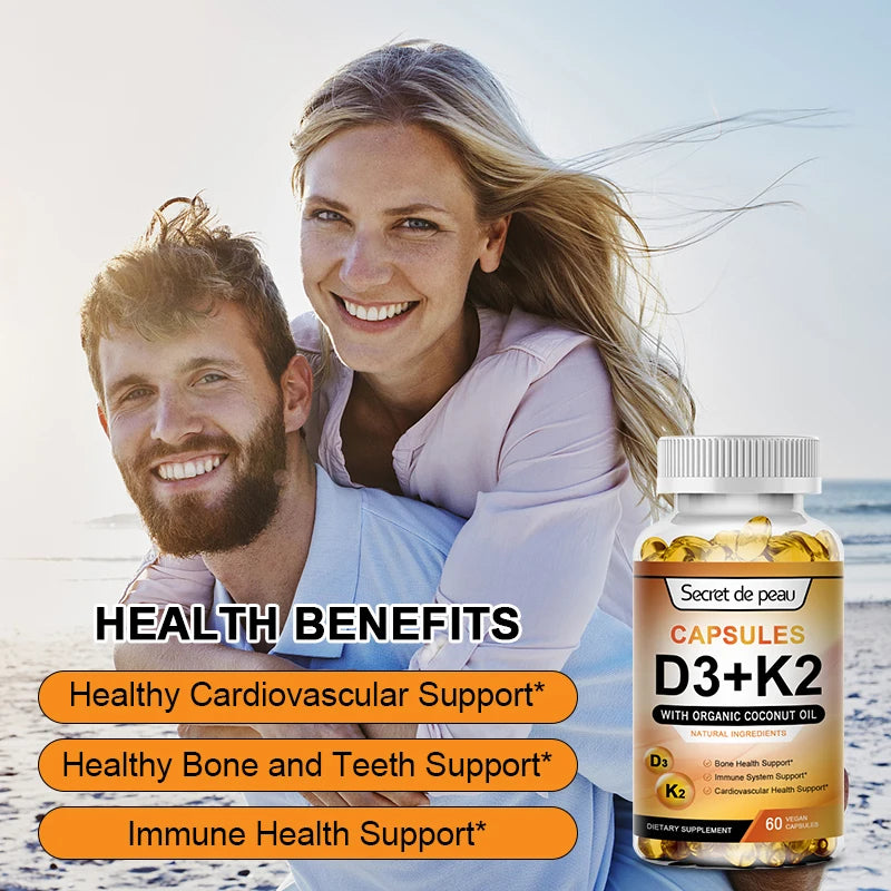 Vitamin K2 (MK7) with D3 Supplement Non-GMO Dietary Supplement for Bone, Teeth, Muscle and Immune Health Support