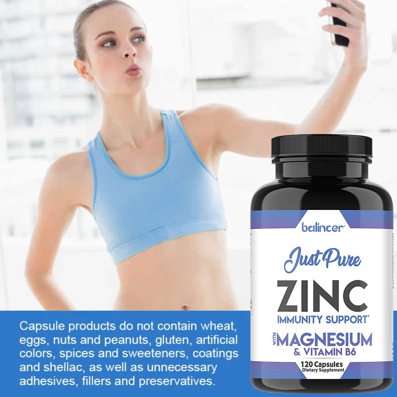 Magnesium, Zinc & Vitamin B6, High Potency Supplement, Supports Bone & Immune Health, All Natural Antioxidants, 120 Capsules