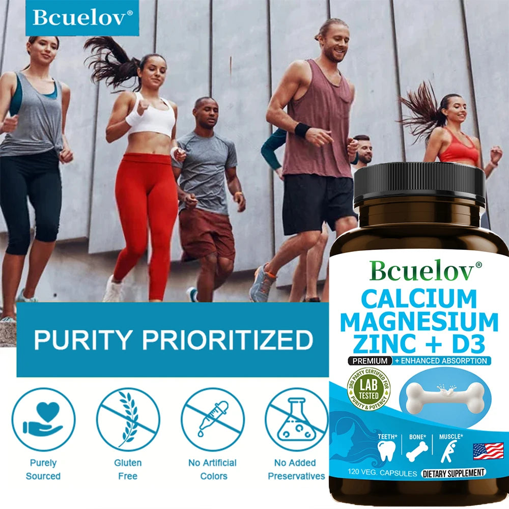 Calcium Magnesium Zinc Vitamin D3 Supplement, Helps Bones, Muscles and Nerve Function, Immune Function and Overall Health