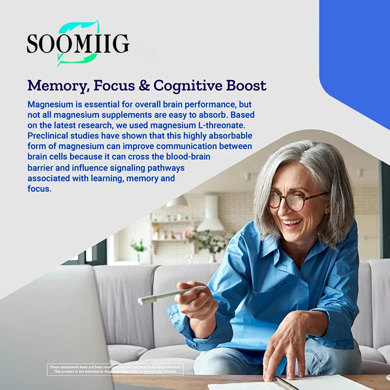 Magnesium Threonate promotes magnesium absorption to support brain health, memory and overall cognitive function