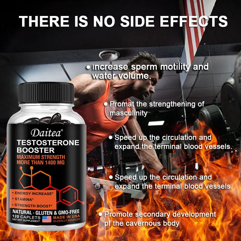 Men's Energy Supplement, Maximum Strength 1400 mg, Improved Energy, Stamina & Stamina, Focus, Muscle Mass, 60/120 Capsules