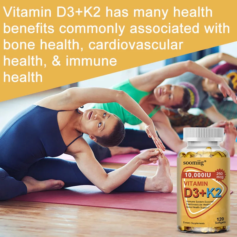 Vitamin D3 & K2 Supplement 10000 IU Immune Support, Hair, Skin & Nail Health Joint, Bone, Cardiovascular & Immune Health.