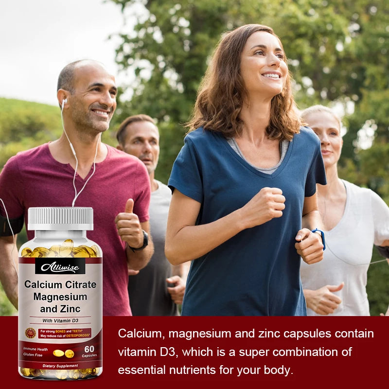 Calcium Magnesium Zinc Capsules with Vitamin D3 for Strong Bones & Nervous System Health & Promotes Cell Growth