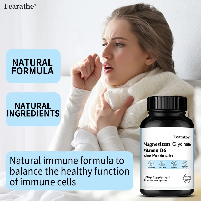 Zinc Picolinate + Magnesium Glycinate + Vitamin B6 Supplement, Promotes Skin Health, Balances The Immune System, Vegan, Non-GMO