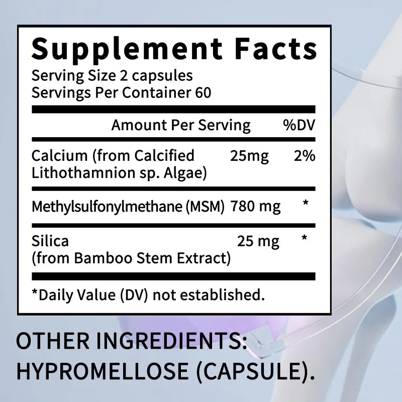 MSM with Silica + Calcium Capsules – Supports Bone Health – Promotes Healthy Hair and Nails – Non-GMO, Gluten-free, Vegan