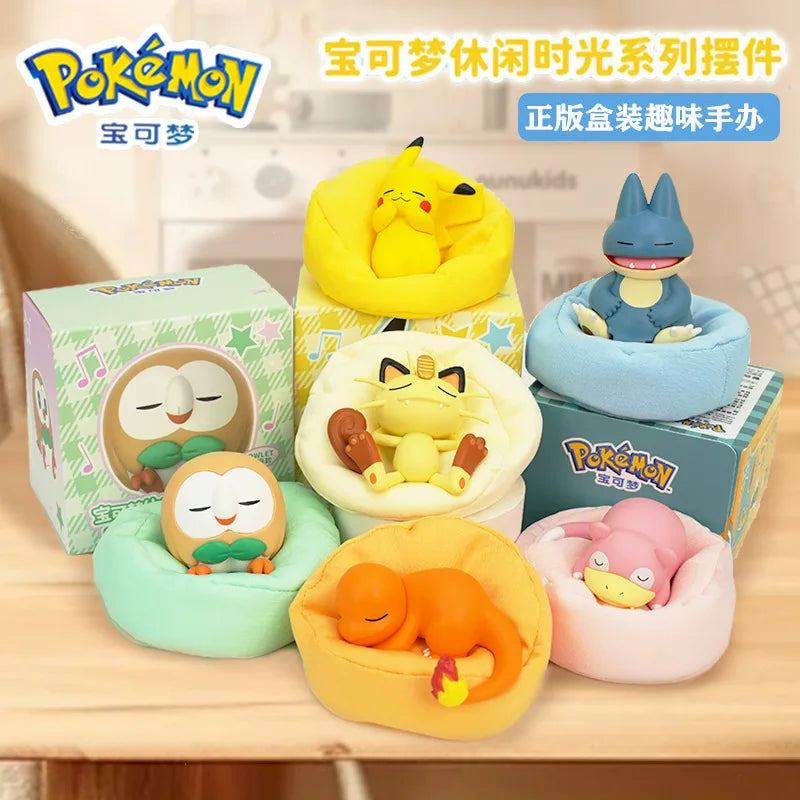 Genuine Pokemon Set Model Anime Leisure time Series Figure Slowpoke Charmander Gonbe Rowlet Car Interior Sleeping Position Toys