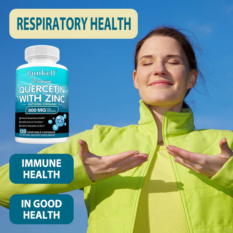 Quercetin with Zinc - Natural and Organic, Supports Respiratory Health, Immune Function, Eye Health, Non-GMO and Gluten-Free