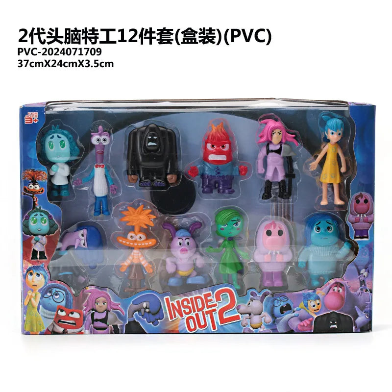 12Pcs/Set Disney Inside Out 2 box Action Figure Toy Cartoon Movie Joy Anxiety Anger Sadness Disgust Fear Model Doll Kids Gift