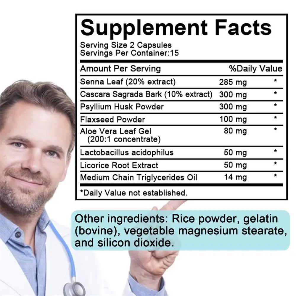 15-Day Bowel Cleanse & Detox Capsules, Supports Intestines & Colon, Cleanses & Detoxifies, Relieves Bloating, Constipation