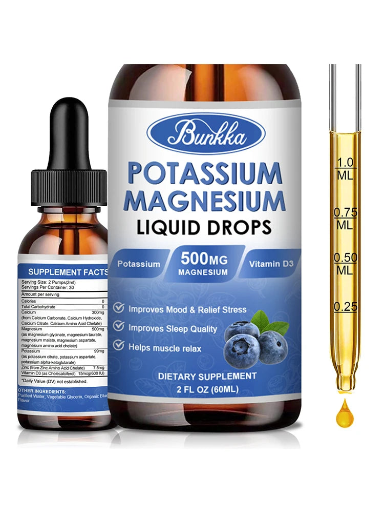 Potassium Magnesium Supplement Liquid - High Absorption Calm Magnesium Complex 500mg & Potassium 99mg,Calcium, Vitamin D3, Zinc