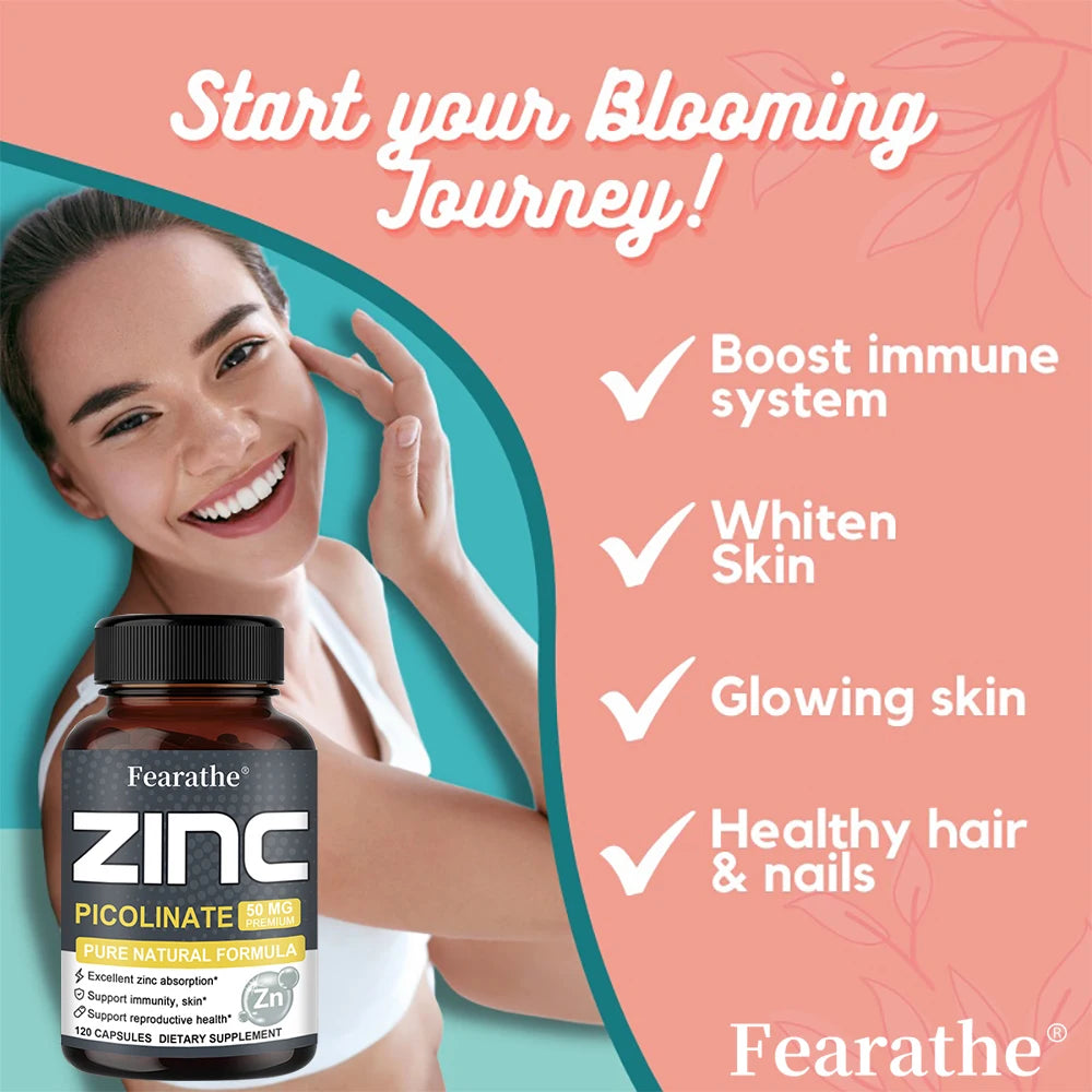 Zinc Capsules Help The Body's Immune Defense, Hair, Skin, Nails, Energy, Super Absorbable, Non-GMO, Gluten Free, Vegetarian