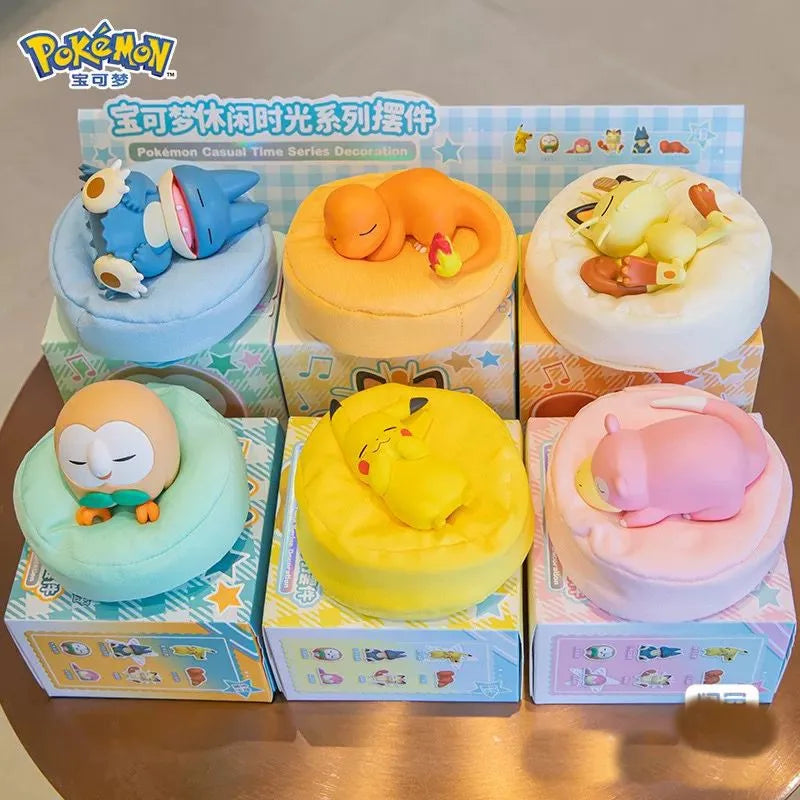 Genuine Pokemon Set Model Anime Leisure time Series Figure Slowpoke Charmander Gonbe Rowlet Car Interior Sleeping Position Toys