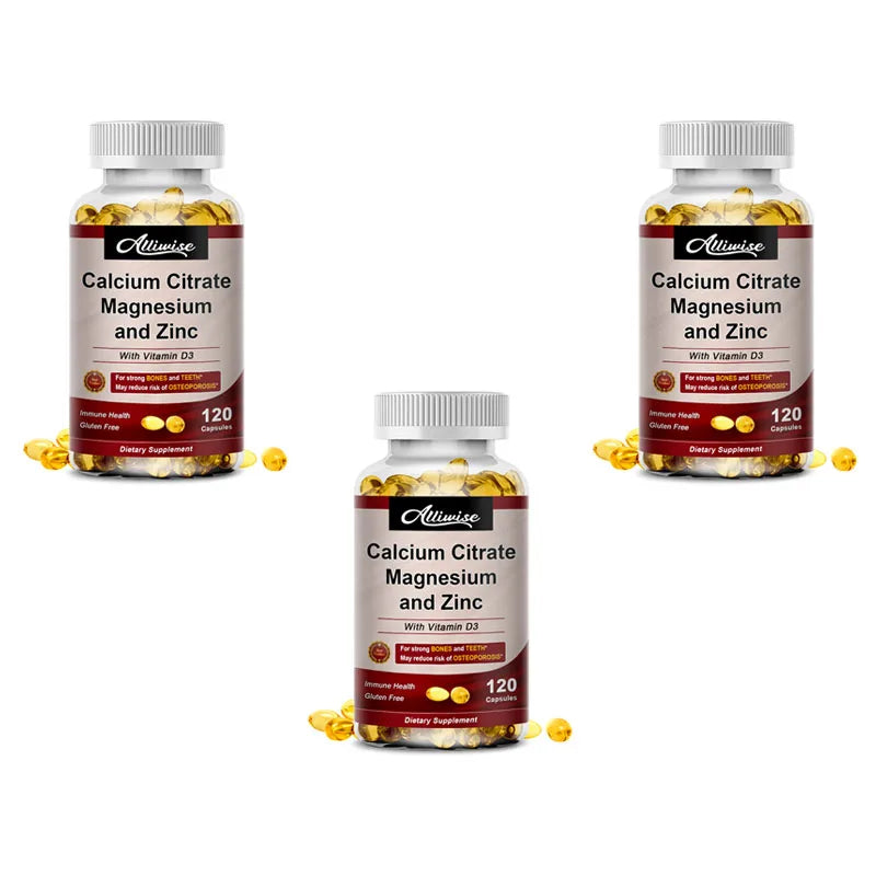 Calcium Magnesium Zinc Capsules with Vitamin D3 for Strong Bones & Nervous System Health & Promotes Cell Growth