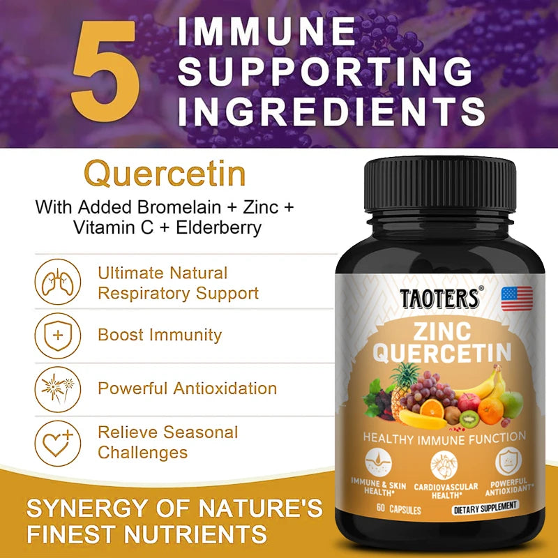 Quercetin with Zinc and Bromelain 1000 Mg Per Serving, 60Vegetarian Capsules, Antioxidant, Heart, Skin, Immune Support