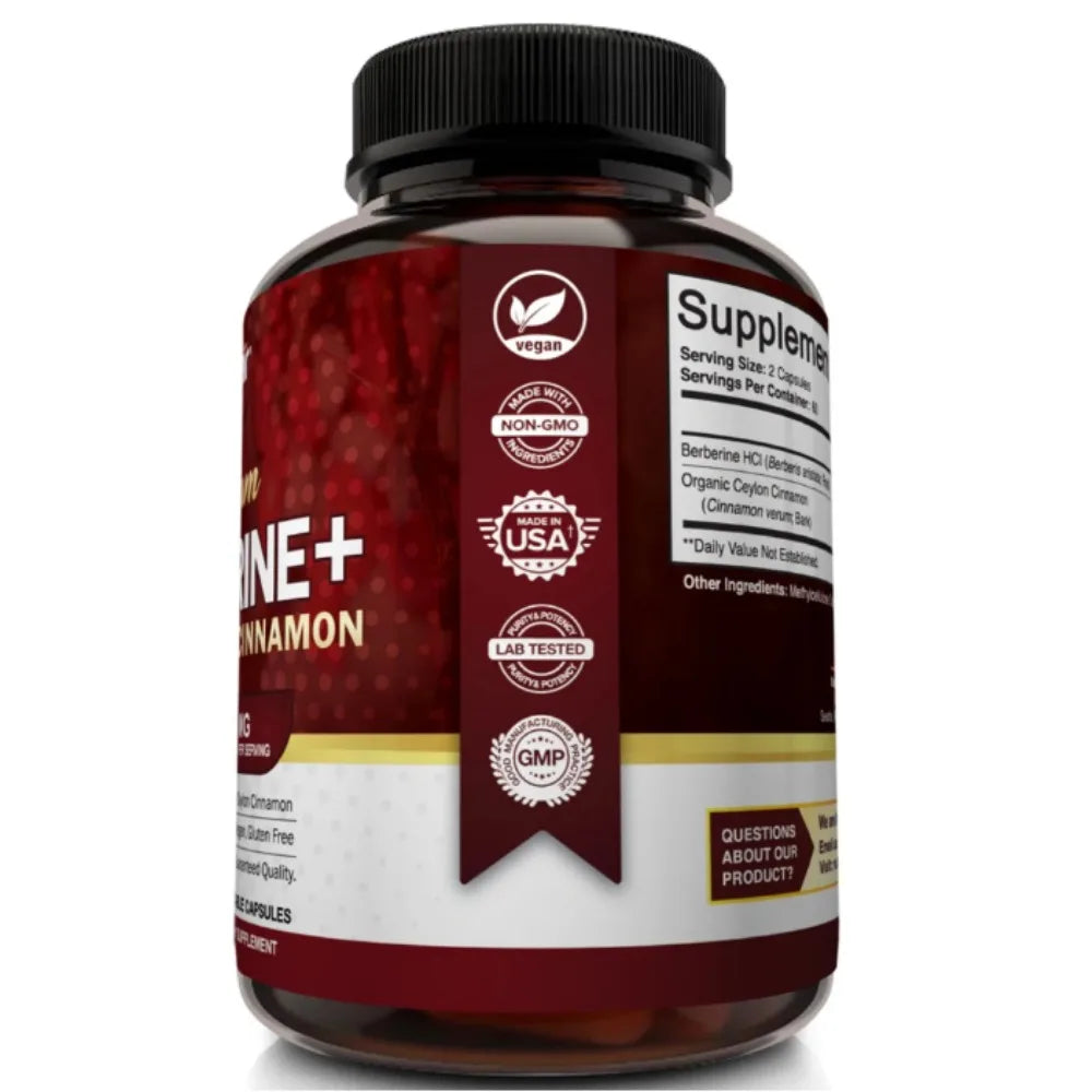 Premium Berberine HCl, Pure Ceylon Cinnamon Extract, Blood Sugar Balance, Cardiovascular Health, Supports Heart Health