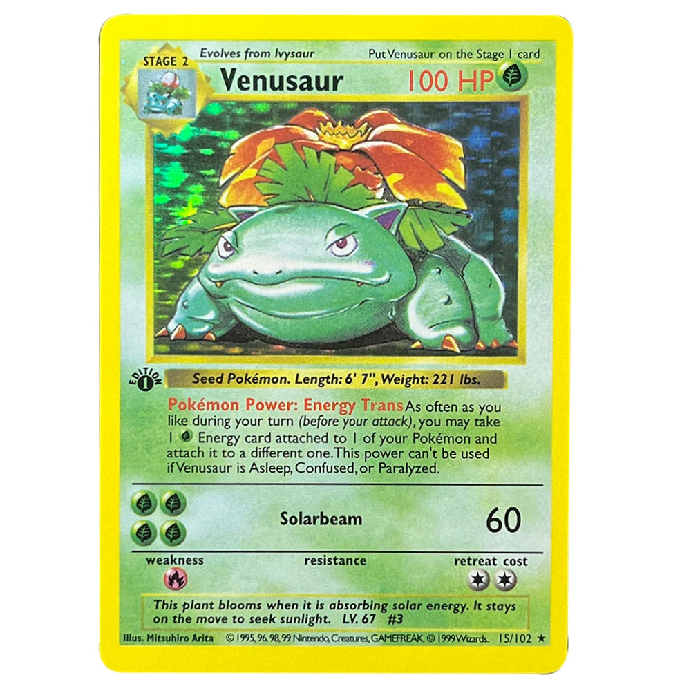 PKM Foil Cards Charizard Blastoise Venusaur Alakazam Mewtwo Zapdos Raichu 1996 1st Edition Game Collection PTCG Proxy Cards