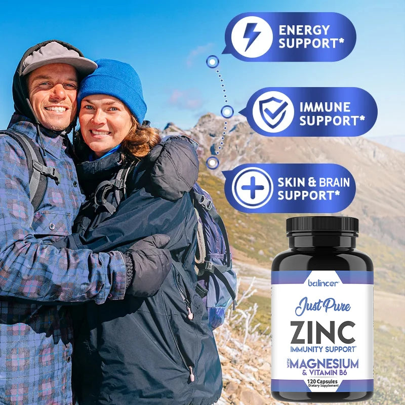 Magnesium, Zinc & Vitamin B6, High Potency Supplement, Supports Bone & Immune Health, All Natural Antioxidants, 120 Capsules