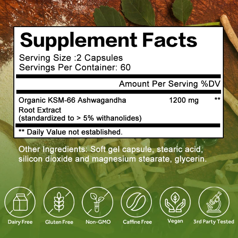 Ashwagandha 1200 mg - Brain & Memory Support, Stress Relief, Supports Energy & Focus, Healthy Muscle Growth, 120 Veggie Capsules