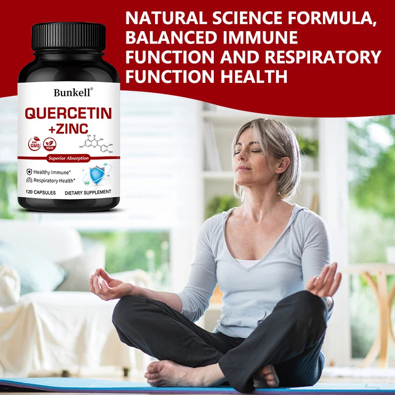 Quercetin + Zinc Capsules - Supports Immune and Respiratory Health, Seasonal Allergy Relief, Highly Absorbable, Non-GMO