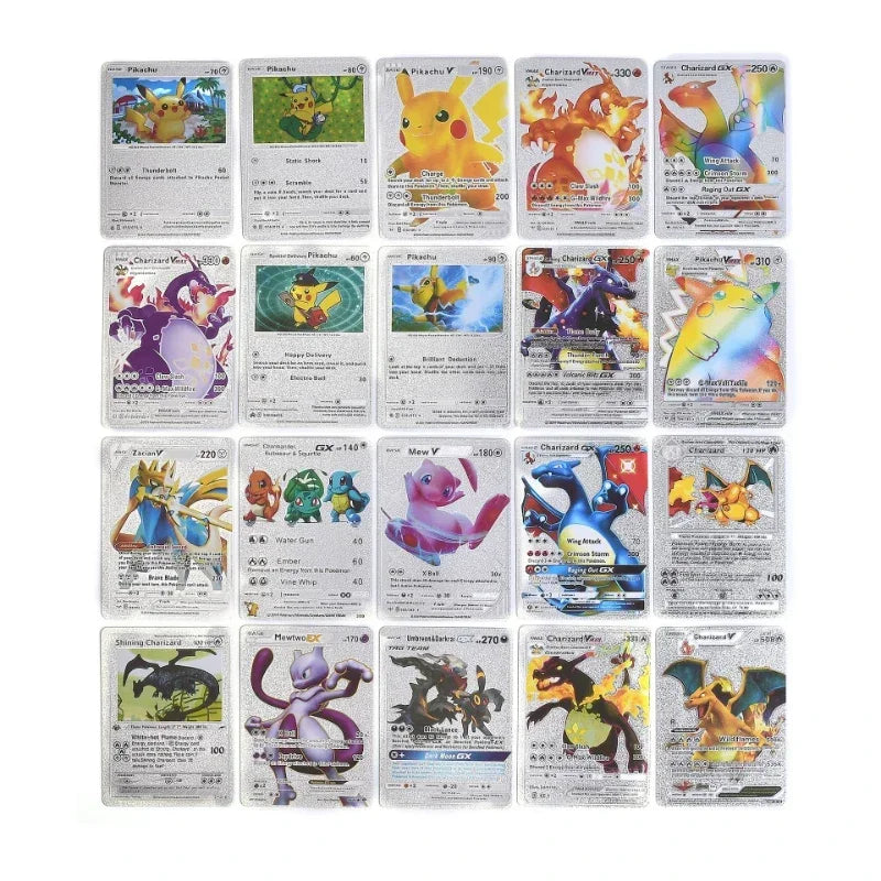 Pokemon Game Cards English Spanish French German Pikachu Rare Card Set Gold Silver Black Game Collector Tabletop Battle Cards