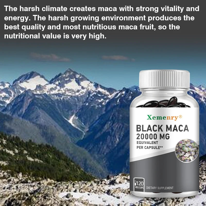 Black Maca Supplement - Promotes Power and Muscle Growth, Increases Energy, Endurance and Muscle Mass - 120 Capsules
