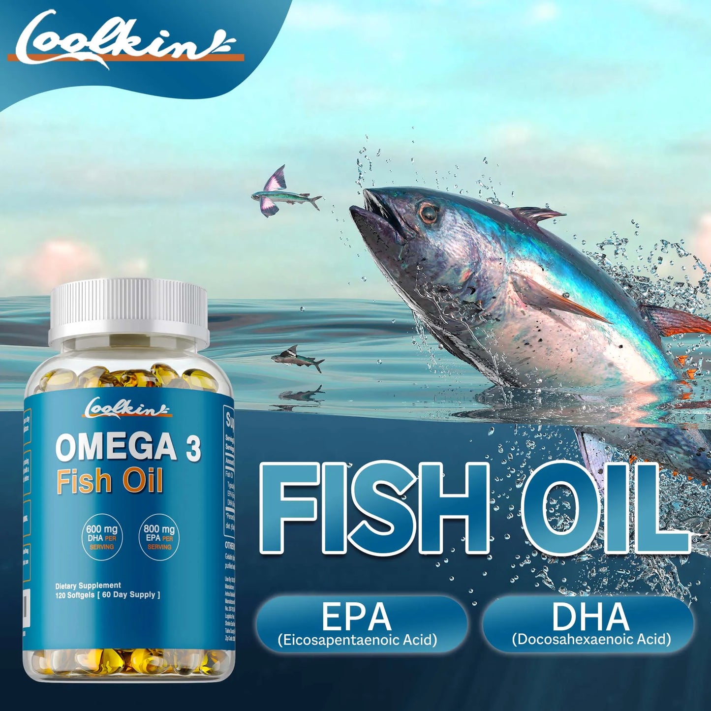 Omega 3 Fish Oil - with DHA & EPA - Supports Brain, Nervous System, Cardiovascular, Skin Health, Antioxidant - 120 Capsules