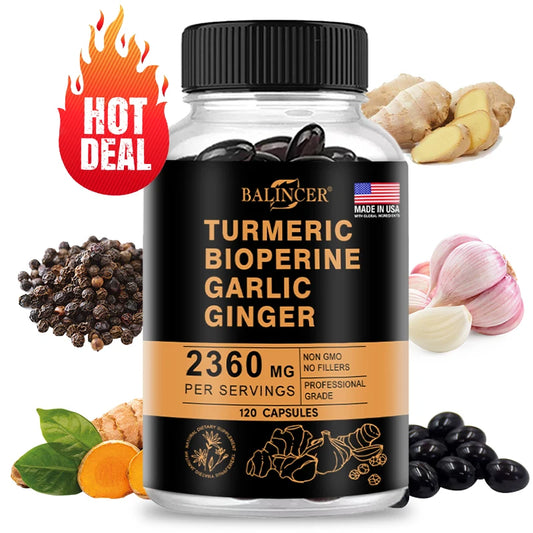 Turmeric 2360 Mg with Garlic Curcumin Black Pepper for Better Absorption, Joint Flexibility, Digestion, 120 Veggie Capsules