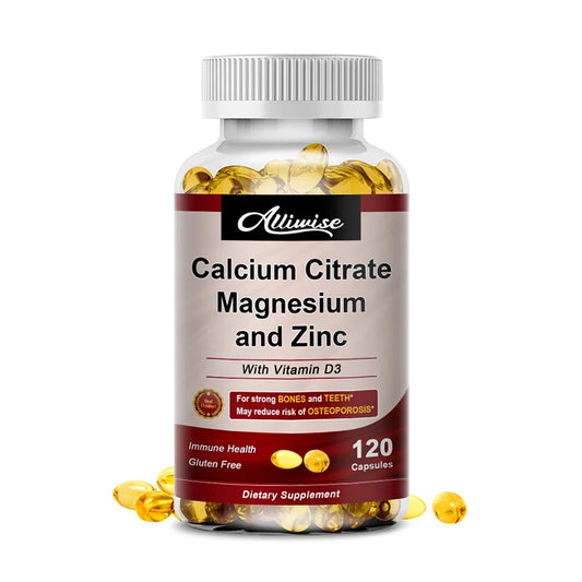 Calcium Magnesium Zinc Capsules with Vitamin D3 for Strong Bones & Nervous System Health & Promotes Cell Growth
