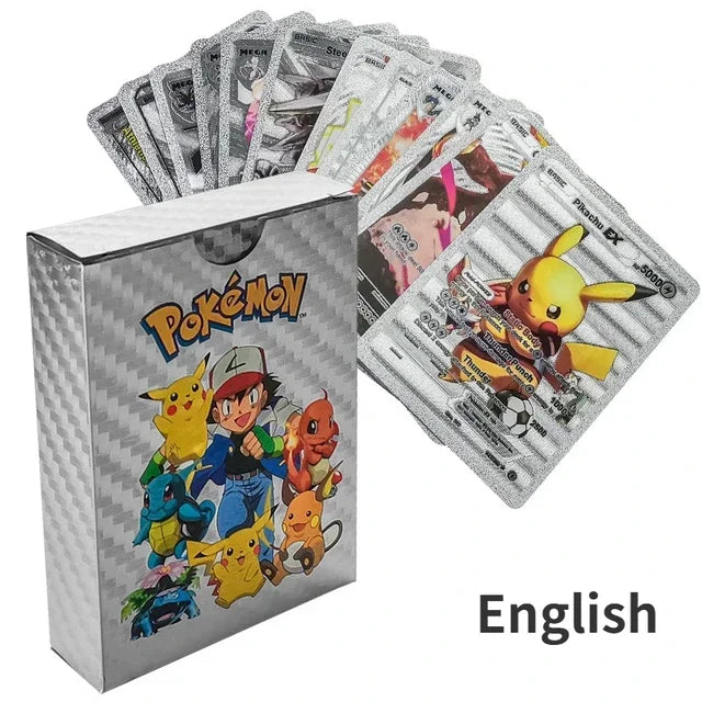 Pokemon Game Cards English Spanish French German Pikachu Rare Card Set Gold Silver Black Game Collector Tabletop Battle Cards