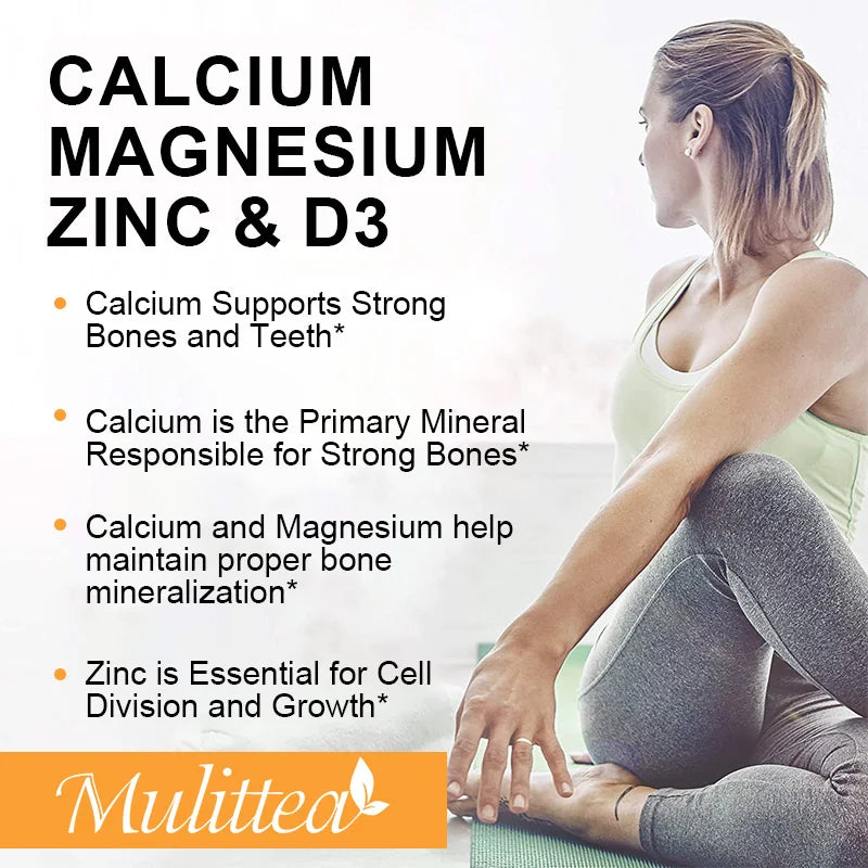 Mulittea Calcium Magnesium Zinc Vitamin D3 Capsules helps Support Bones, Teeth, Heart and Enhance Immune System Function