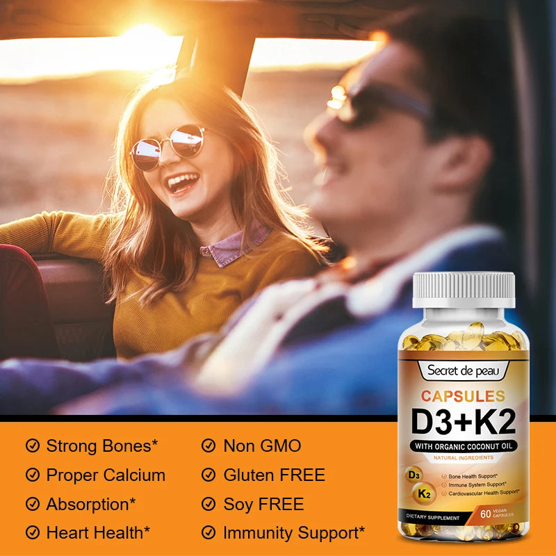 Vitamin K2 (MK7) with D3 Supplement Non-GMO Dietary Supplement for Bone, Teeth, Muscle and Immune Health Support