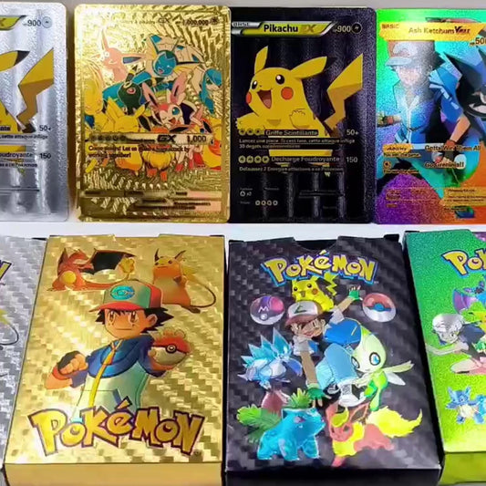 Pokemon Game Cards English Spanish French German Pikachu Rare Card Set Gold Silver Black Game Collector Tabletop Battle Cards