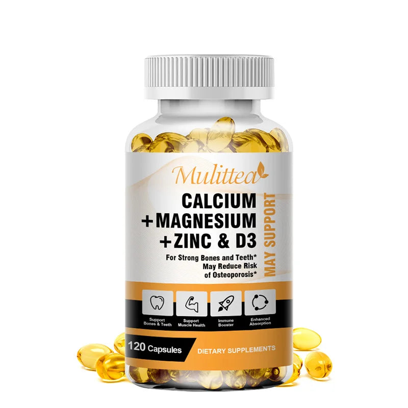 Mulittea Calcium Magnesium Zinc Vitamin D3 Capsules helps Support Bones, Teeth, Heart and Enhance Immune System Function