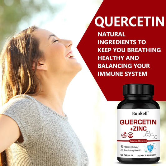 Quercetin + Zinc Capsules - Supports Immune and Respiratory Health, Seasonal Allergy Relief, Highly Absorbable, Non-GMO